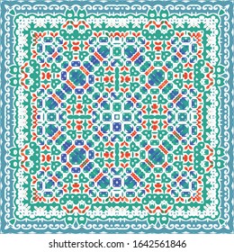 Decorative color ceramic talavera tiles. Original design. Vector seamless pattern texture. Red folk ethnic ornament for print, web background, surface texture, towels, pillows, wallpaper.