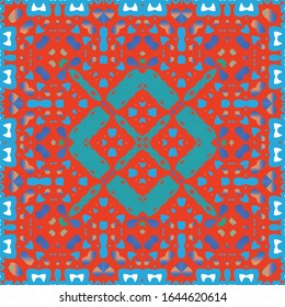 Decorative color ceramic talavera tiles. Geometric design. Vector seamless pattern watercolor. Red folk ethnic ornament for print, web background, surface texture, towels, pillows, wallpaper.