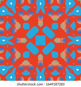 Decorative color ceramic talavera tiles. Geometric design. Vector seamless pattern watercolor. Red folk ethnic ornament for print, web background, surface texture, towels, pillows, wallpaper.