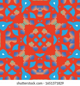 Decorative color ceramic talavera tiles. Geometric design. Vector seamless pattern watercolor. Red folk ethnic ornament for print, web background, surface texture, towels, pillows, wallpaper.