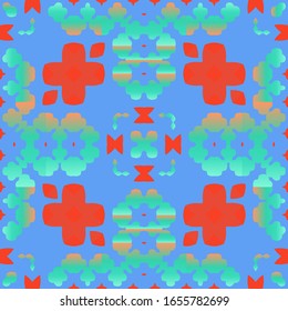 Decorative color ceramic talavera tiles. Geometric design. Vector seamless pattern watercolor. Red folk ethnic ornament for print, web background, surface texture, towels, pillows, wallpaper.