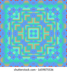 Decorative color ceramic talavera tiles. Geometric design. Vector seamless pattern watercolor. Red folk ethnic ornament for print, web background, surface texture, towels, pillows, wallpaper.