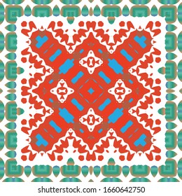 Decorative color ceramic talavera tiles. Collection of vector seamless patterns. Geometric design. Red folk ethnic ornaments for print, web background, surface texture, towels, pillows, wallpaper.
