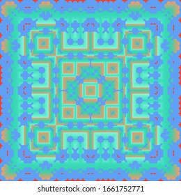Decorative color ceramic talavera tiles. Geometric design. Vector seamless pattern watercolor. Red folk ethnic ornament for print, web background, surface texture, towels, pillows, wallpaper.