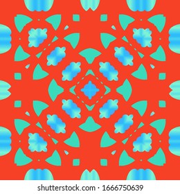 Decorative color ceramic talavera tiles. Geometric design. Vector seamless pattern watercolor. Red folk ethnic ornament for print, web background, surface texture, towels, pillows, wallpaper.