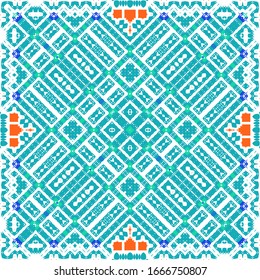 Decorative color ceramic talavera tiles. Collection of vector seamless patterns. Geometric design. Red folk ethnic ornaments for print, web background, surface texture, towels, pillows, wallpaper.