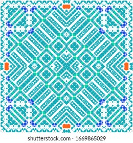 Decorative color ceramic talavera tiles. Collection of vector seamless patterns. Geometric design. Red folk ethnic ornaments for print, web background, surface texture, towels, pillows, wallpaper.