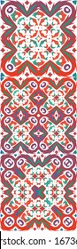 Decorative color ceramic talavera tiles. Graphic design. Kit of vector seamless patterns. Red folk ethnic ornaments for print, web background, surface texture, towels, pillows, wallpaper.