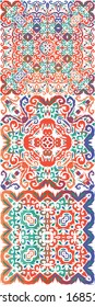 Decorative color ceramic talavera tiles. Collection of vector seamless patterns. Kitchen design. Red folk ethnic ornaments for print, web background, surface texture, towels, pillows, wallpaper.