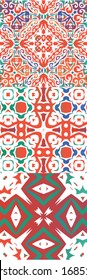 Decorative color ceramic talavera tiles. Collection of vector seamless patterns. Original design. Red folk ethnic ornaments for print, web background, surface texture, towels, pillows, wallpaper.
