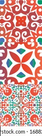 Decorative color ceramic talavera tiles. Modern design. Collection of vector seamless patterns. Red folk ethnic ornaments for print, web background, surface texture, towels, pillows, wallpaper.