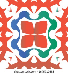 Decorative color ceramic talavera tiles. Vector seamless pattern template. Universal design. Red folk ethnic ornament for print, web background, surface texture, towels, pillows, wallpaper.