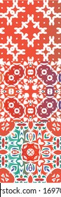 Decorative color ceramic talavera tiles. Kit of vector seamless patterns. Creative design. Red folk ethnic ornaments for print, web background, surface texture, towels, pillows, wallpaper.