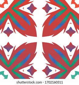 Decorative color ceramic talavera tiles. Vector seamless pattern template. Creative design. Red folk ethnic ornament for print, web background, surface texture, towels, pillows, wallpaper.