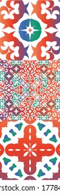 Decorative color ceramic talavera tiles. Colored design. Collection of vector seamless patterns. Red folk ethnic ornaments for print, web background, surface texture, towels, pillows, wallpaper.