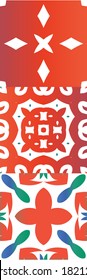 Decorative color ceramic talavera tiles. Set of vector seamless patterns. Geometric design. Red folk ethnic ornaments for print, web background, surface texture, towels, pillows, wallpaper.