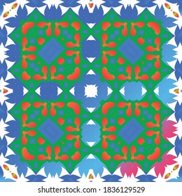 Carrelage en céramique de couleur décorative. Image vectorielle collage motif harmonieux. Design élégant. Ornement ethnique folk rouge pour impression, arrière-plan web, texture de surface, serviettes, oreillers, fond d'écran.