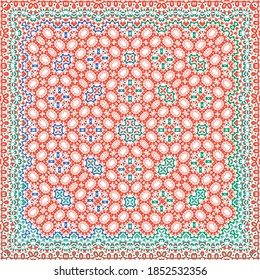 Decorative color ceramic talavera tiles. Original design. Vector seamless pattern texture. Red folk ethnic ornament for print, web background, surface texture, towels, pillows, wallpaper.