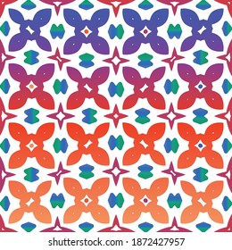 Decorative color ceramic talavera tiles. Vector seamless pattern collage. Geometric design. Red folk ethnic ornament for print, web background, surface texture, towels, pillows, wallpaper.