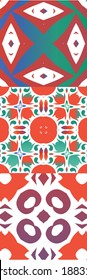Decorative color ceramic talavera tiles. Hand drawn design. Kit of vector seamless patterns. Red folk ethnic ornaments for print, web background, surface texture, towels, pillows, wallpaper.