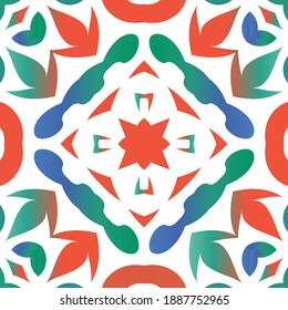 Decorative color ceramic talavera tiles. Universal design. Vector seamless pattern flyer. Red folk ethnic ornament for print, web background, surface texture, towels, pillows, wallpaper.