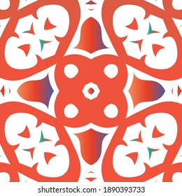Decorative color ceramic talavera tiles. Hand drawn design. Vector seamless pattern theme. Red folk ethnic ornament for print, web background, surface texture, towels, pillows, wallpaper.