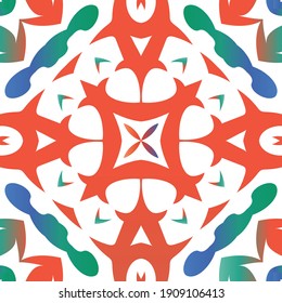 Decorative color ceramic talavera tiles. Hand drawn design. Vector seamless pattern trellis. Red folk ethnic ornament for print, web background, surface texture, towels, pillows, wallpaper.