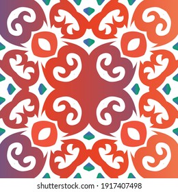 Decorative color ceramic talavera tiles. Modern design. Vector seamless pattern texture. Red folk ethnic ornament for print, web background, surface texture, towels, pillows, wallpaper.
