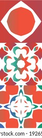 Decorative color ceramic talavera tiles. Creative design. Collection of vector seamless patterns. Red folk ethnic ornaments for print, web background, surface texture, towels, pillows, wallpaper.
