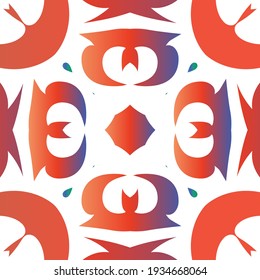 Decorative color ceramic talavera tiles. Vector seamless pattern texture. Bathroom design. Red folk ethnic ornament for print, web background, surface texture, towels, pillows, wallpaper.