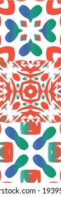 Decorative color ceramic talavera tiles. Collection of vector seamless patterns. Hand drawn design. Red folk ethnic ornaments for print, web background, surface texture, towels, pillows, wallpaper.