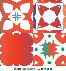 Decorative color ceramic talavera tiles. Collection of vector seamless patterns. Universal design. Red folk ethnic ornaments for print, web background, surface texture, towels, pillows, wallpaper.