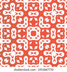 Decorative color ceramic talavera tiles. Vector seamless pattern trellis. Kitchen design. Red folk ethnic ornament for print, web background, surface texture, towels, pillows, wallpaper.