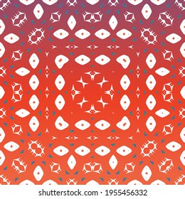 Decorative color ceramic talavera tiles. Fashionable design. Vector seamless pattern theme. Red folk ethnic ornament for print, web background, surface texture, towels, pillows, wallpaper.