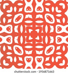 Decorative color ceramic talavera tiles. Vector seamless pattern arabesque. Creative design. Red folk ethnic ornament for print, web background, surface texture, towels, pillows, wallpaper.
