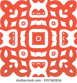 Decorative color ceramic talavera tiles. Vector seamless pattern arabesque. Creative design. Red folk ethnic ornament for print, web background, surface texture, towels, pillows, wallpaper.