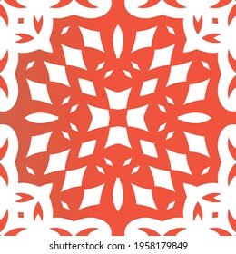 Decorative color ceramic talavera tiles. Vector seamless pattern trellis. Kitchen design. Red folk ethnic ornament for print, web background, surface texture, towels, pillows, wallpaper.