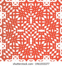 Decorative color ceramic talavera tiles. Vector seamless pattern trellis. Kitchen design. Red folk ethnic ornament for print, web background, surface texture, towels, pillows, wallpaper.