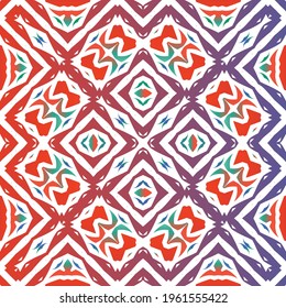 Decorative color ceramic talavera tiles. Vector seamless pattern collage. Original design. Red folk ethnic ornament for print, web background, surface texture, towels, pillows, wallpaper.