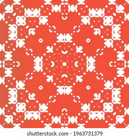 Decorative color ceramic talavera tiles. Original design. Vector seamless pattern frame. Red folk ethnic ornament for print, web background, surface texture, towels, pillows, wallpaper.