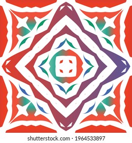 Decorative color ceramic talavera tiles. Vector seamless pattern collage. Original design. Red folk ethnic ornament for print, web background, surface texture, towels, pillows, wallpaper.