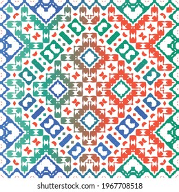 Decorative color ceramic talavera tiles. Vector seamless pattern texture. Creative design. Red folk ethnic ornament for print, web background, surface texture, towels, pillows, wallpaper.