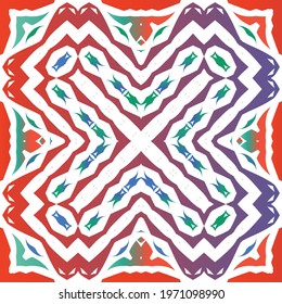 Decorative color ceramic talavera tiles. Vector seamless pattern collage. Original design. Red folk ethnic ornament for print, web background, surface texture, towels, pillows, wallpaper.