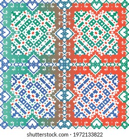 Decorative color ceramic talavera tiles. Vector seamless pattern texture. Creative design. Red folk ethnic ornament for print, web background, surface texture, towels, pillows, wallpaper.