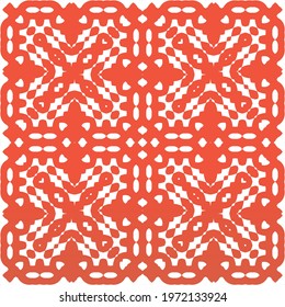 Decorative color ceramic talavera tiles. Vector seamless pattern arabesque. Creative design. Red folk ethnic ornament for print, web background, surface texture, towels, pillows, wallpaper.