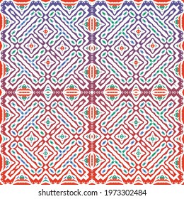 Decorative color ceramic talavera tiles. Vector seamless pattern collage. Original design. Red folk ethnic ornament for print, web background, surface texture, towels, pillows, wallpaper.