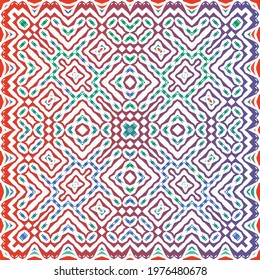 Decorative color ceramic talavera tiles. Vector seamless pattern collage. Original design. Red folk ethnic ornament for print, web background, surface texture, towels, pillows, wallpaper.