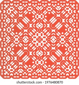 Decorative color ceramic talavera tiles. Vector seamless pattern arabesque. Creative design. Red folk ethnic ornament for print, web background, surface texture, towels, pillows, wallpaper.