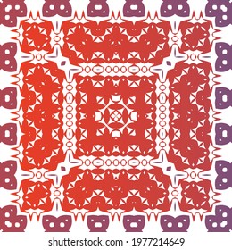 Decorative color ceramic talavera tiles. Fashionable design. Vector seamless pattern collage. Red folk ethnic ornament for print, web background, surface texture, towels, pillows, wallpaper.