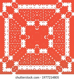 Decorative color ceramic talavera tiles. Original design. Vector seamless pattern frame. Red folk ethnic ornament for print, web background, surface texture, towels, pillows, wallpaper.
